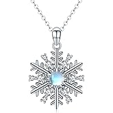 Midir&Etain Snowflake Necklace 925 Sterling Silver Snowflake Pendant Necklace Moonstone Snowflake Jewelry Birthday Christmas Gift for Women
