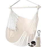 Chihee Hammock Chair Swing Chairs Strong Metal Collapsible Spreader Bar Portable Hanging Chair Max 500 lbs Comfy Seat Patio Lawn Cotton Blended for Superior Comfort Durability Indoor Outdoor