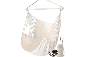 Chihee Hammock Chair Swing Chairs Strong Metal Collapsible Spreader Bar Portable Hanging Chair Max 500 lbs Comfy Seat Patio Lawn Cotton Blended for Superior Comfort Durability Indoor Outdoor