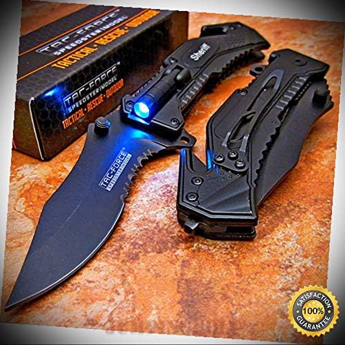 Black SHERIFF Spring Assisted Open Rescue Pocket Sharp Knife - Premium Quality Hunting Very Sharp EMT EDC