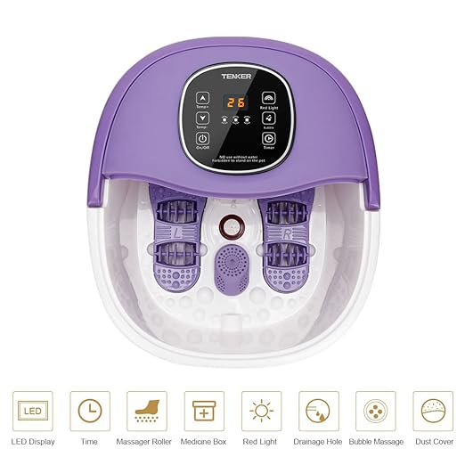 TENKER All in One Bath Massager with Heating, Rolling Massage, Red Light, Bubbles, Digital Temperature Control LED Display