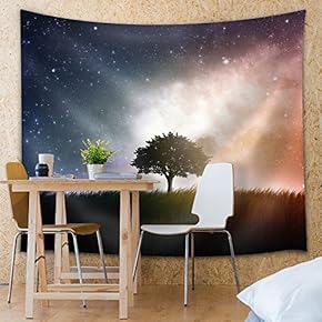 A Lone Tree Sitting Underneath a Colorful Night Sky - Fabric Tapestry, Home Decor - 51x60 inches