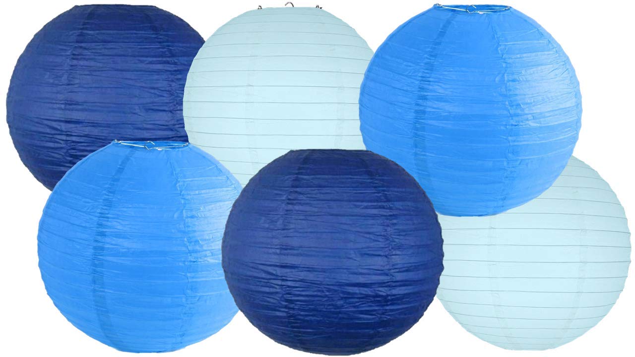Paper Lanterns Mix Color Packs of 6 Round Paper Lanterns Lampshade (Dark Blue Shade, 14" (35 Cm))