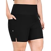 COOTRY Womens 5'' Plus Size Swim Board Shorts High Waisted Quick Dry Beach Shorts Swimsuit Bottoms with Pockets