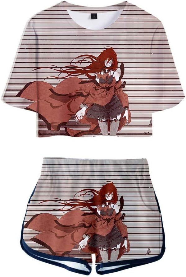 worclub Anime Black Butler 3D Sexy Navel Short T-Shirt and Shorts Sportswear Set for Girl/Women