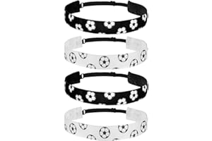 BREMOROU 4 Pieces Girls Soccer Headbands Non-Slip Soccer Headband Adjustable No Slip Sport Head Band for Kids Football Hairband Elastic No Slip Sport Head Band for Kids (Black, White)