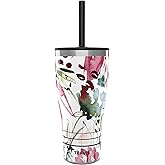 Tervis Traveler Sara Barrenson Floral Abstraction Triple Walled Insulated Tumbler Travel Cup Keeps Drinks Cold & Hot, 30oz - with Straw Lid, Stainless Steel