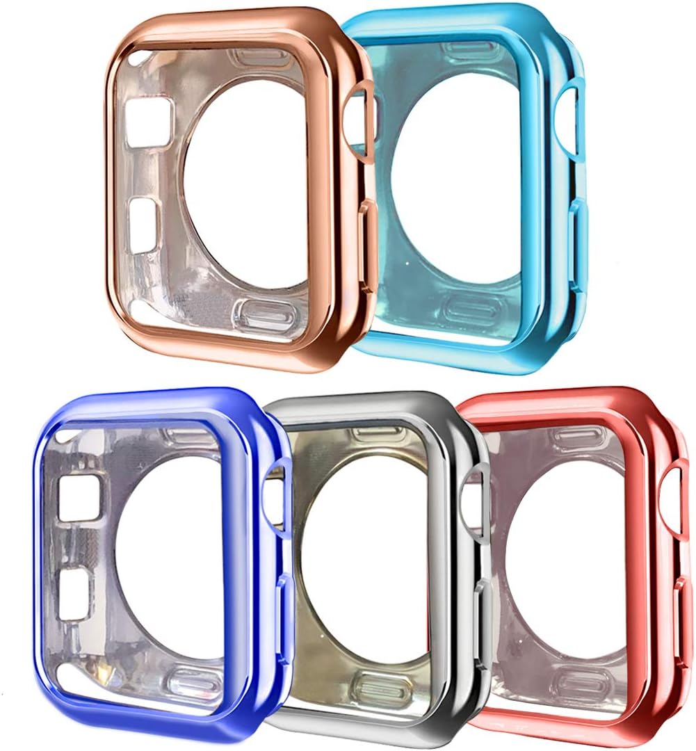 ISENXI Compatible with Apple Watch Case 38mm,5 Pack Soft TPU Ultra-Slim Lightweight Bumper Scratch Resistant Protective Case Cover Compatible with Apple Watch Series 3 2 1 (5Pack-X)