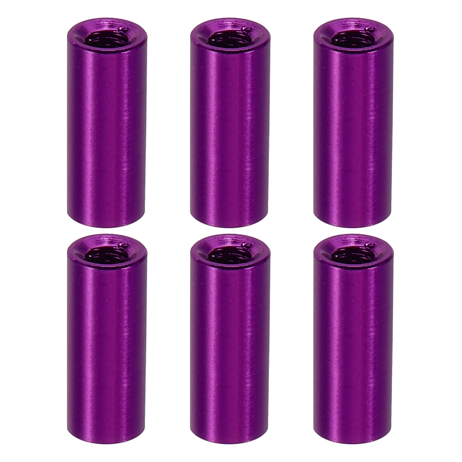 PATIKIL 6pcs M3 Metal Threaded Standoff Spacer Nuts, Round Aluminum Spacers Female Coupling Screws, 1/8" ID x 3/16" OD, Purple 3x5x12mm