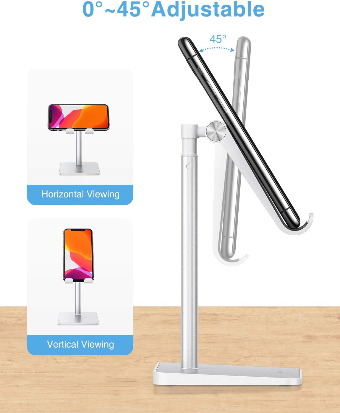 OMOTON Phone Stand, Angle Height Adjustable Vertical Desktop Mobile Phone Stand, Holder - Image 4