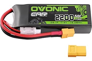 OVONIC 2s Lipo Battery 50C 2200mAh 7.4V Lipo Battery with XT60+TRX Connector for RC Car Truck Boat Airplane Helicopter Quadcopter FPV Racing Drone