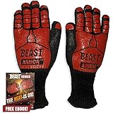 Grill Beast BBQ Grilling Cooking Gloves - Heat Resistant Kevlar &amp; Silicone Insulated Protection - Smoker and Kitchen Accessories