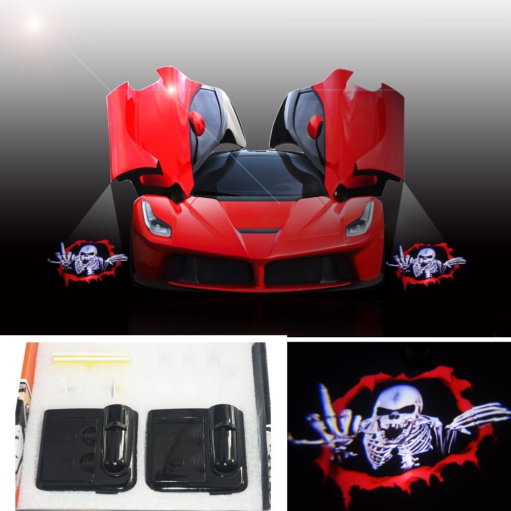 Padaday 3D Bloody Angry Skull Ghost Wireless car Door Laser Projector LED Welcome Logo Shadow Projection Light Powered Battery