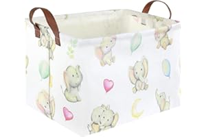 FXOCSHE Rectangular elephant basket,Kids Storage hamper, Waterproof foldable canvas laundry basket, toy rooms, offices, Gift hamper for Home,Elephant Room Decor,Shelf Basket(Love elephants)