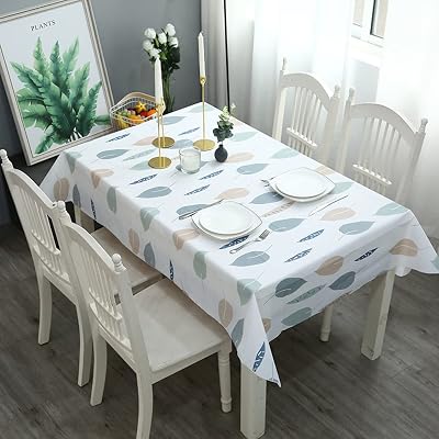 Aisszhao Wipe Clean PVC Tablecloth 137 x 180 cm Leaves Pattern