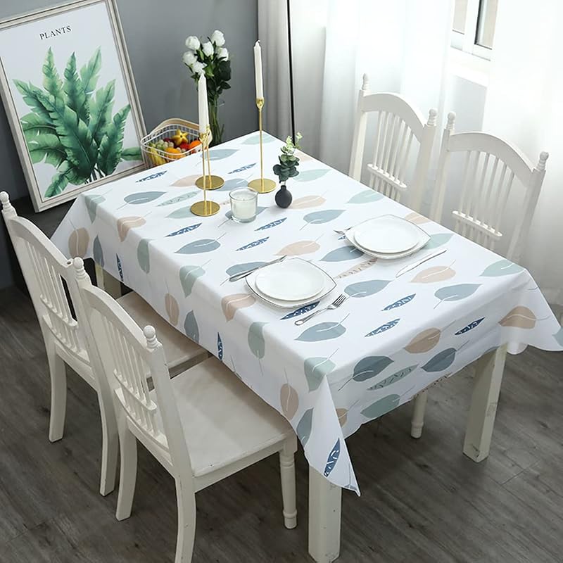 Aisszhao Wipe Clean PVC Tablecloth 137 x 180 cm Leaves Pattern