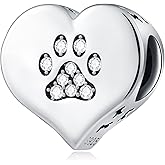 Dog Paw Print Charms on My Heart fit Pandora Animal Pet Bracelet, 925 Sterling Silver Puppy/Cat Pawprint CZ Beads with Dog Bone, Gifts for Grandma/Mothers Day/Mom/Daughter