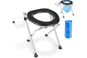 VEVOR Portable Toilet for Camping, 350 lbs Weight Capacity, Stainless Steel Foldable Camp Travel Toilet with Soft Seat for Adults, Suitable for Truckers, RV Travel, Camping, Road Trips, Outdoor Use