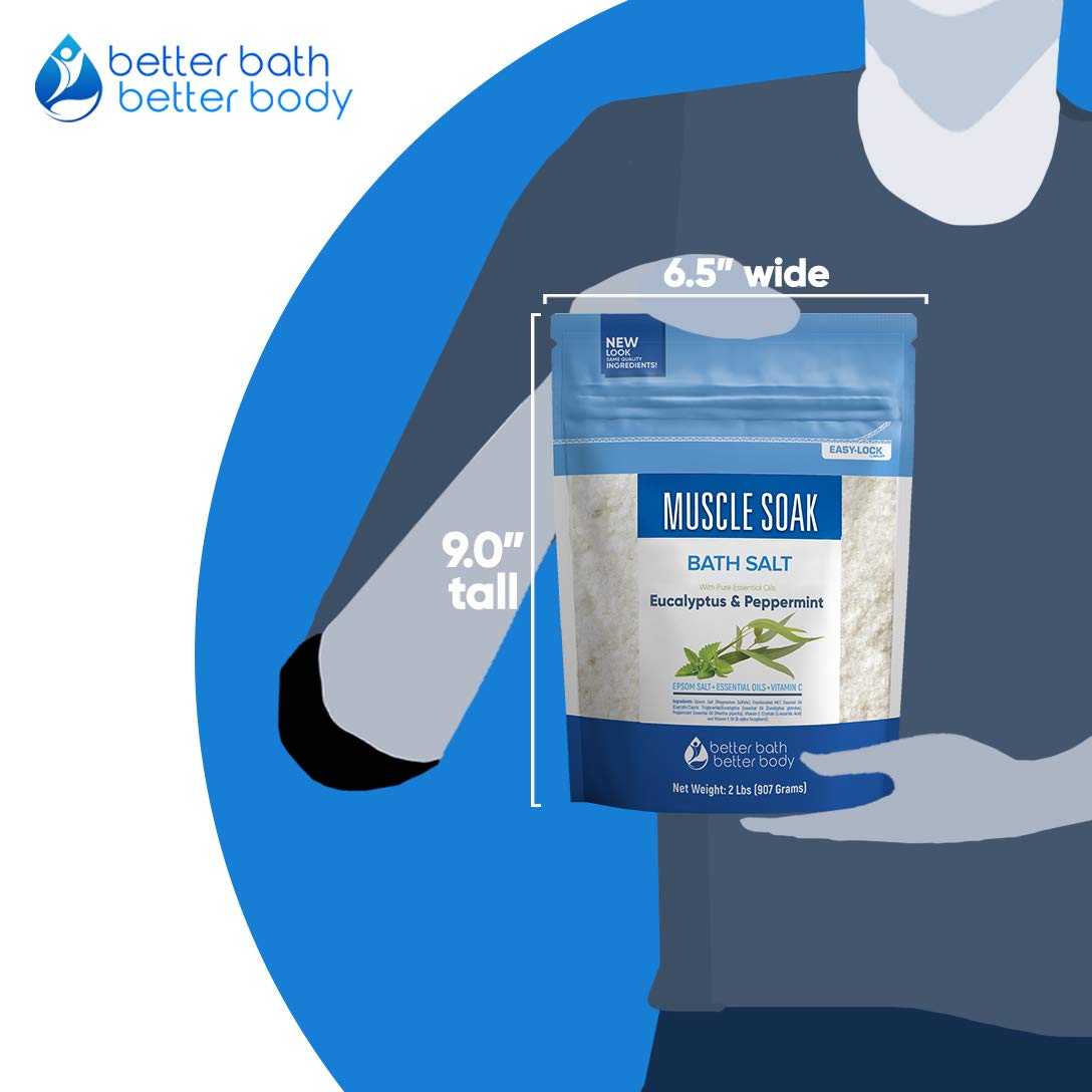 Muscle Soak Bath Salt 32 Ounces Epsom Salt with Natural Peppermint and Eucalyptus Essential Oils Plus Vitamin C in BPA Free Pouch with Easy Press-Lock Seal: Health & Personal Care