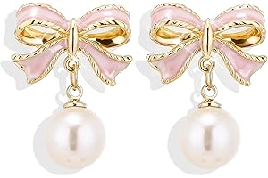 CHOICE OF ALL Bow Earrings for Women Trendy Stuff Cute Bow Pearl Drop Dangle Earrings Bowknot Stud Wedding Party Daily Jewelry Accessory Gifts Christmas Stocking Stuffers