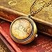Top Plaza Retro Classic Antique Bronze Fob Pocket Watch Rotatable Hemisphere World Map Vintage Pendant Necklace Analog Quartz Watch with Chain