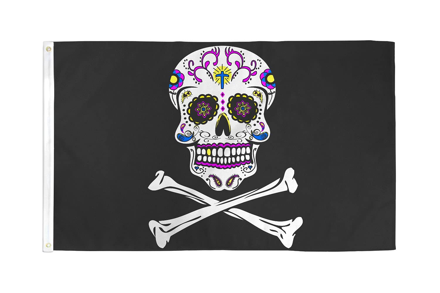 AZ FLAG - Pirate Sugar Skull Flag - 3x5 Ft - 100D Polyester Skull Pirates Banner with Two Metal Grommets - Fade Resistant - Vivid Colors - 3' x 5' Feet - 150x90 Cm
