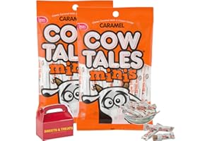 MUCHAI INNOVATIONS Original Caramel Cow Tales Minis - Delicious Chewy Cream Center - Goetze Candy Individually Wrapped - Treat Box Included. (Caramel 2 Pack Bags)