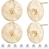 Beebeecraft 1 Box 20Pcs Flat Round Earring Studs Real 18K Gold&Platinum Plated Brass Metal 15mm Coin Disc Posts Earrings Findings with Loop and 20Pcs Plastic Ear Nuts for Jewelry Making DIY Craft