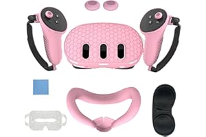 navor 7 in 1 Silicone Protective Case Cover Set for Meta Quest 3 VR Accessories Headset Controller Shell, Eyes, Face, Grip Bu