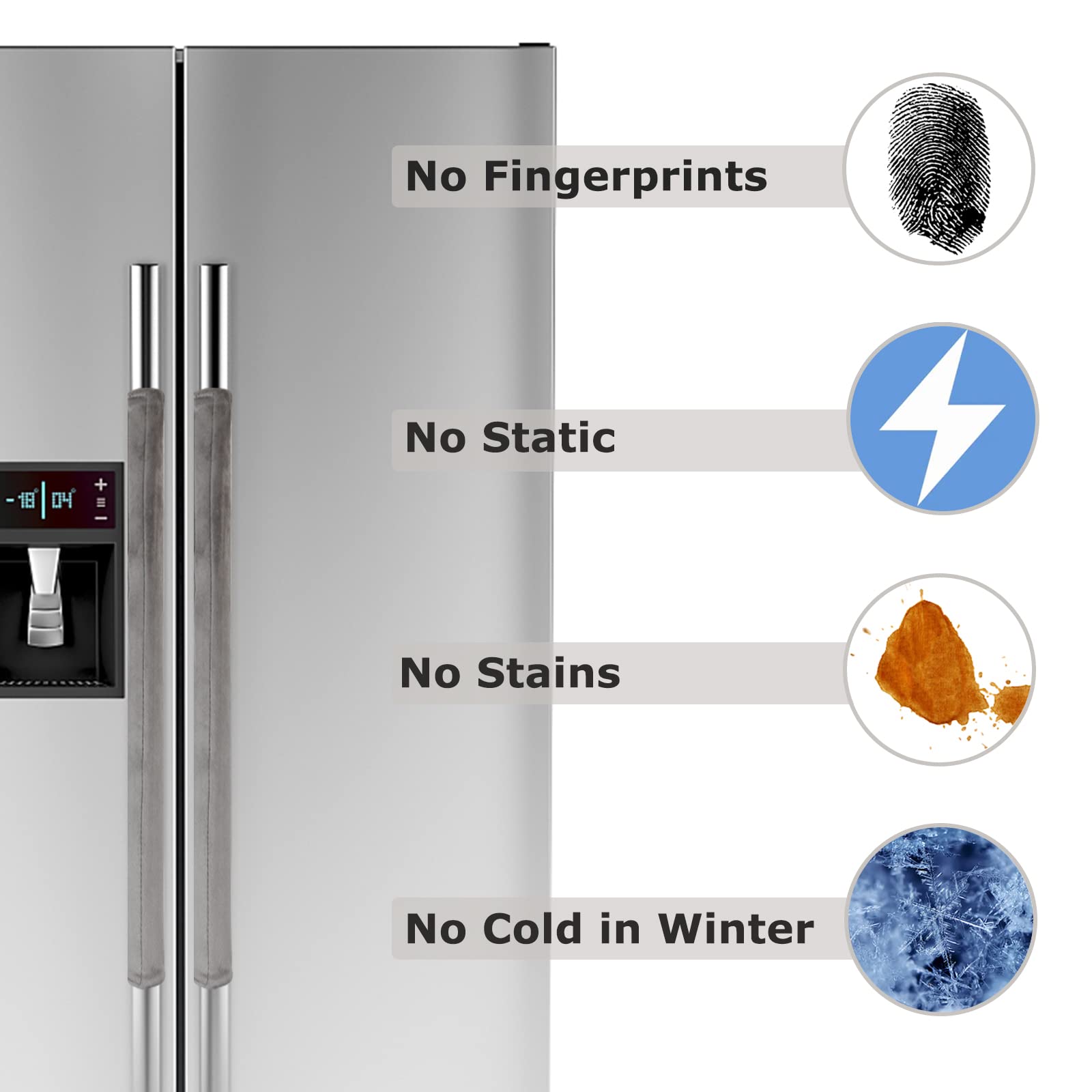 3PCS Refrigerator Door Handle Covers Kitchen Decor Keep Appliance Clean Anti-Static Stains for Fridge Dishwashers Velvet (Grey)