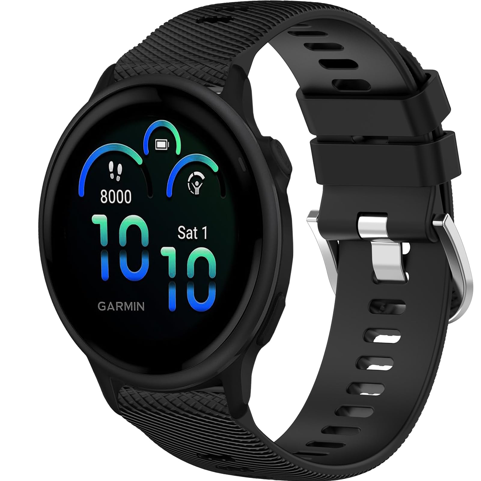 Wownadu 20mm Watch Strap Compatible for Garmin Vivoactive 6/5/3 Straps, Replacement Silicone Band Compatible for Polar Ignite 3/2/1, Unite/Pacer, Black (No Watch)