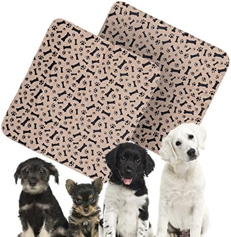 WILDTRAILZ Dog and Puppy Training Travel Reusable Pee Pads – Black &amp; Brown Paw and Bone Print Design – Large Size 31.5 in x 35.4 in - Value 2 in every Pack
