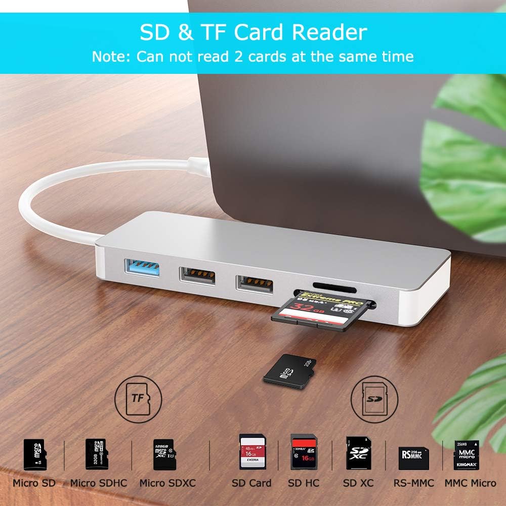 USB C HUB, 7 in 1 MacBook Pro 13/15 Inch Adapter Accessories with USB 3.0/2.0 Ports, TF/SD Card Reader, 4K HDMI Port, USB C Power Delivery, Compatible with MacBook Air/MacBook Pro 2017-2019 (Silver): Computers & Accessories
