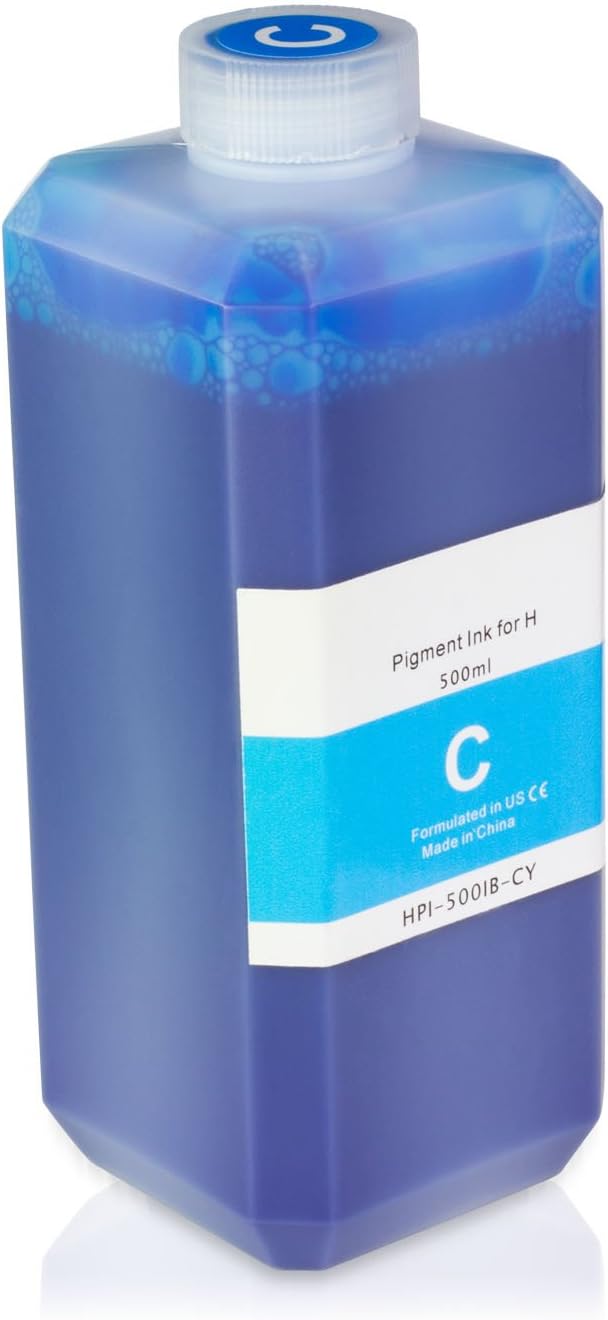 1 Large Bottle (500ml) Refill Ink - ALLINKTONER HP Compatible Cyan Pigment for HP Printers
