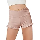 Haloumoning Girls Athletic Ruffle Shorts V Crossover High Waisted Yoga Dance Gymnastics Shorts 5-14Y