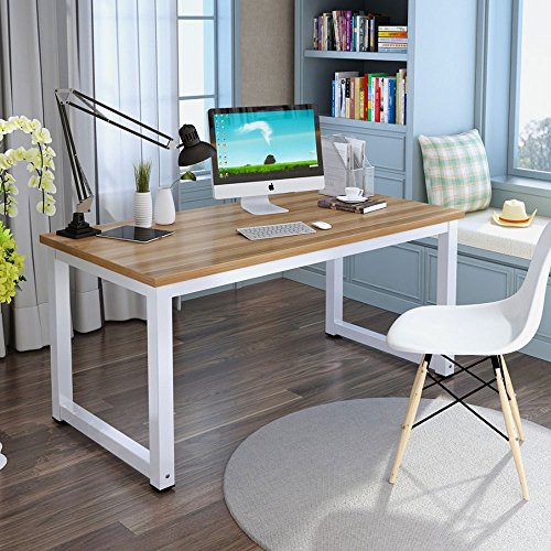 Tribesigns Computer Desk, 47" Modern Simple Office Desk Computer Table Study Writing Desk for Home Office, Light Walnut - Thumbnail 3