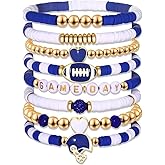 CHTRYTOM Game Day Football Charm Bracelet: Stackable Beaded Stretch Bracelet Sports Jewelry for Football Fans Mom Accessories & Outfits Jewelry Gifts