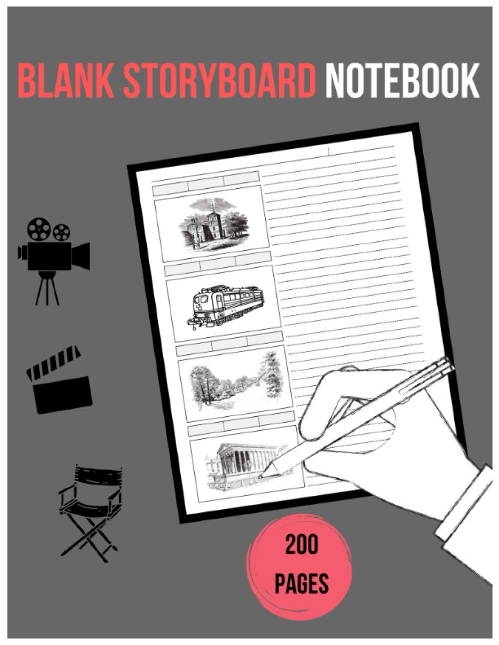 Blank Storyboard Notebook: Storyboard notebook, 8.5 x 11 perfect size and 200 pages with panels, for writing, sketching, film making and more