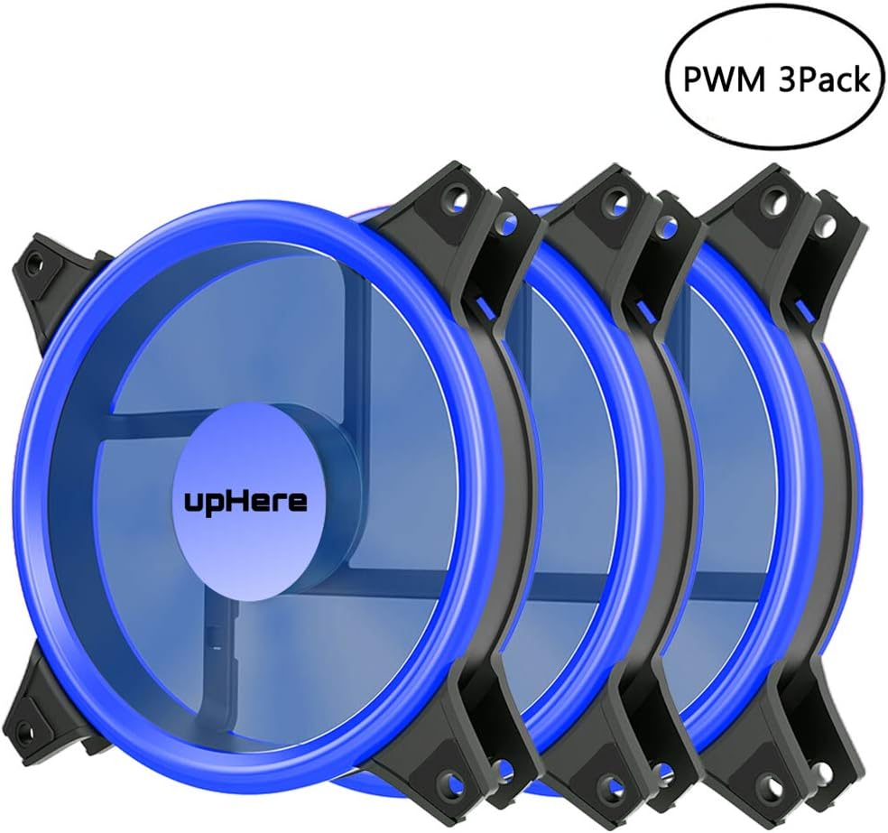 upHere Blue Computer Case Fan 120mm LED Silent Fan for Computer Cases,PWM Fans,CPU Coolers, and Radiators Ultra Quiet, Premium Edition,4 Pin 3 Pack/B12CM4-3