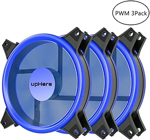 upHere Blue Computer Case Fan 120mm LED Silent Fan for Computer Cases,PWM Fans,CPU Coolers, and Radiators Ultra Quiet, Premium Edition,4 Pin 3 Pack/B12CM4-3