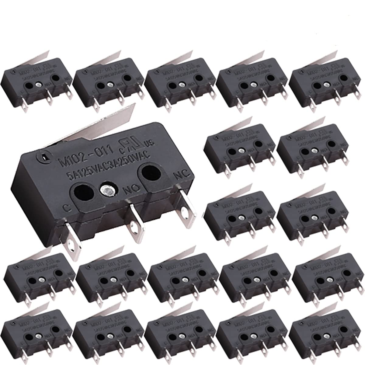 Clyxgs Momentary Long Hinge Lever SPDT AC 5A/125V 3A/250V 3-Pin 1NO 1NC Miniature Micro Switch for Arduino - Pack of 20
