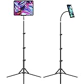 Phone Tripod, Ipad Tripod Stand,Gooseneck 65-inch Floor Stand for Tablet/iPhone, Adjustable Tripod Stand with 360° Rotating Compatible with iPhone iPad mini/Air/Pro and All 4.5-12.9 Inch Tablets