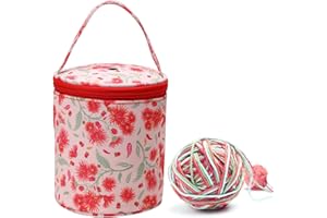 Mdoker Mini Yarn Storage Small Size Yarn Bag for Crocheting with Holes,Empty Round Knitting Tote Bags protable Yarn Holder,Perfect for Travel,Beginner & Crocheter(Red Dandelion)