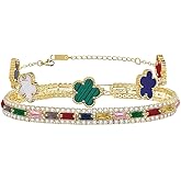 2Pcs Stackable Bracelet Set for Women Cubic Zirconia Tennis Bracelet Adjustable 18K Gold Plated Flower Bracelet Set Trendy Gifts for Women