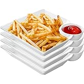 KOBIKOBI Chip and Dip Serving Platter Set of 4-8 Inch Ceramic Divided Plates with Sauce Compartment, Food-Safe Snack Plate for Dumpling, Sushi, Appetizer, Taco - White