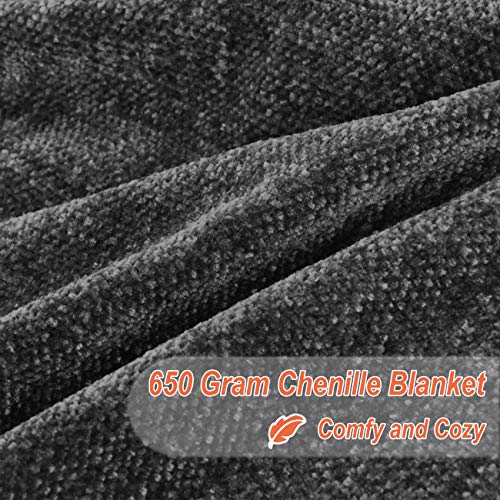 EverGrace Cozy Soft Chenille Throw Blanket with Fringe Luxury Fluffy Throw Blankets for Home Decor Traveling Camping Picnic 50x 60 Grey - Thumbnail 2
