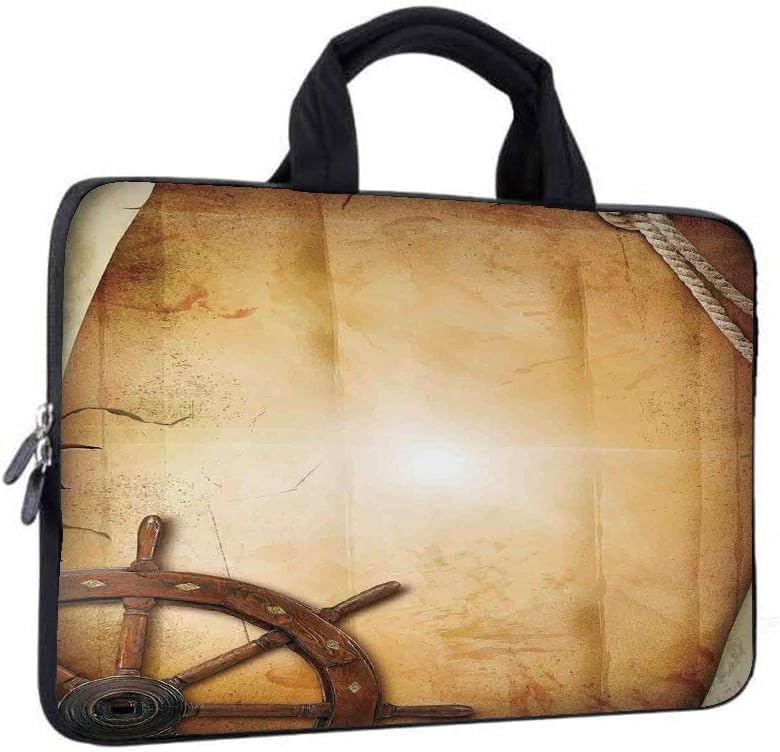 12" Neoprene Laptop Bag,Ships Wheel Illustration on Business Briefcase Compatible with MacBook Air
