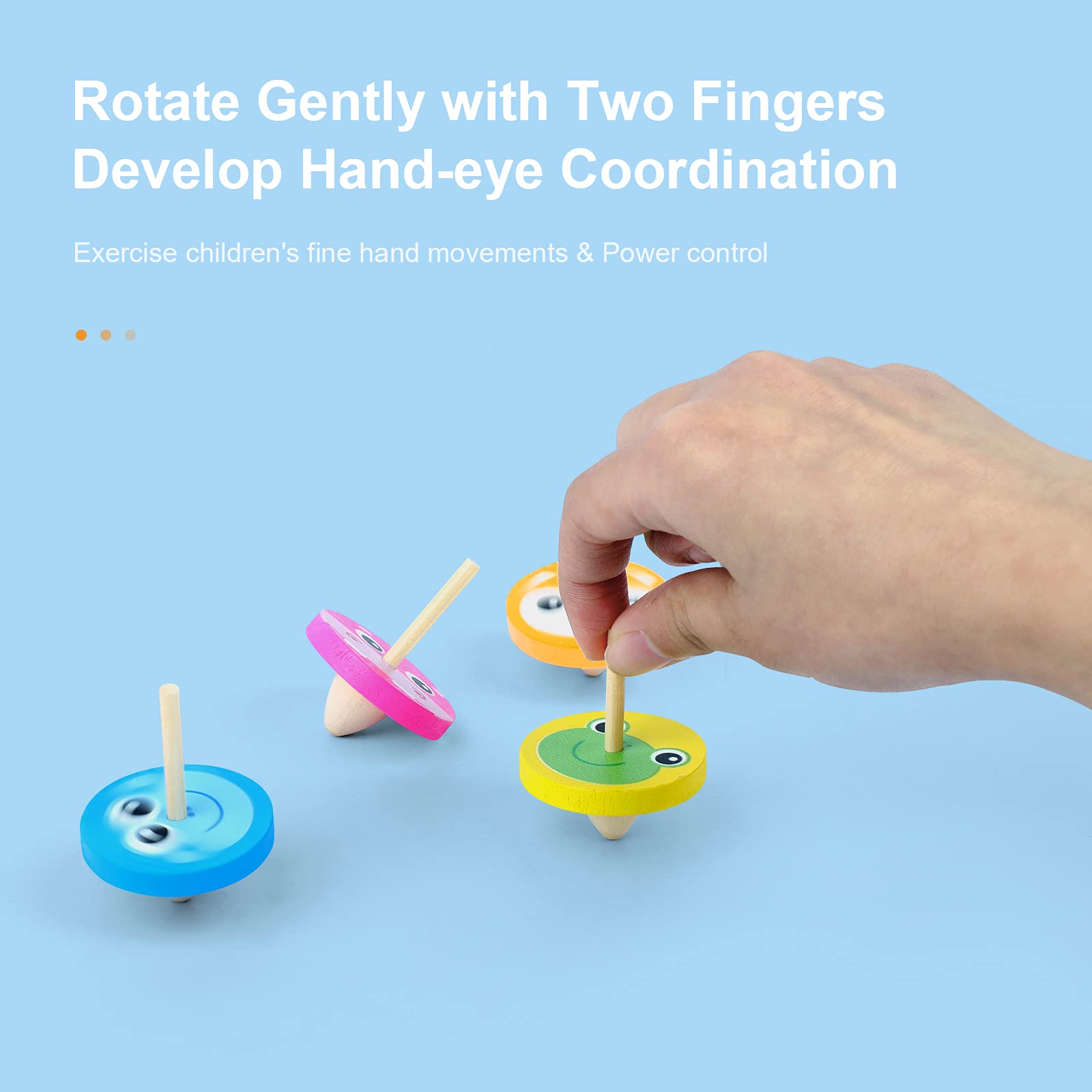 WODI Wooden Spinning Tops, 17 Pcs Wood Novelty Gyroscopes, Kids Handmade Painted Spinner, Kindergarten Toys, Vintage Craft Spin Top, Great Gift for Toddlers Girls Boys