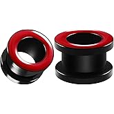 BIG GAUGES Pair of Red Acrylic flesh Tunnels Screw-fit colored rim Piercing Jewelry Stretcher Ear Plugs Earring Lobe