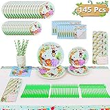 Jungle Safari Theme Party Supplies for 16 Guests, Birthday Baby Shower Decoration for Boy or Girl Zoo Animal Set Including Plates,Napkins,Cups,Knifes,Forks,Spoons,Invitation Cards,Table Cover 145 PCS